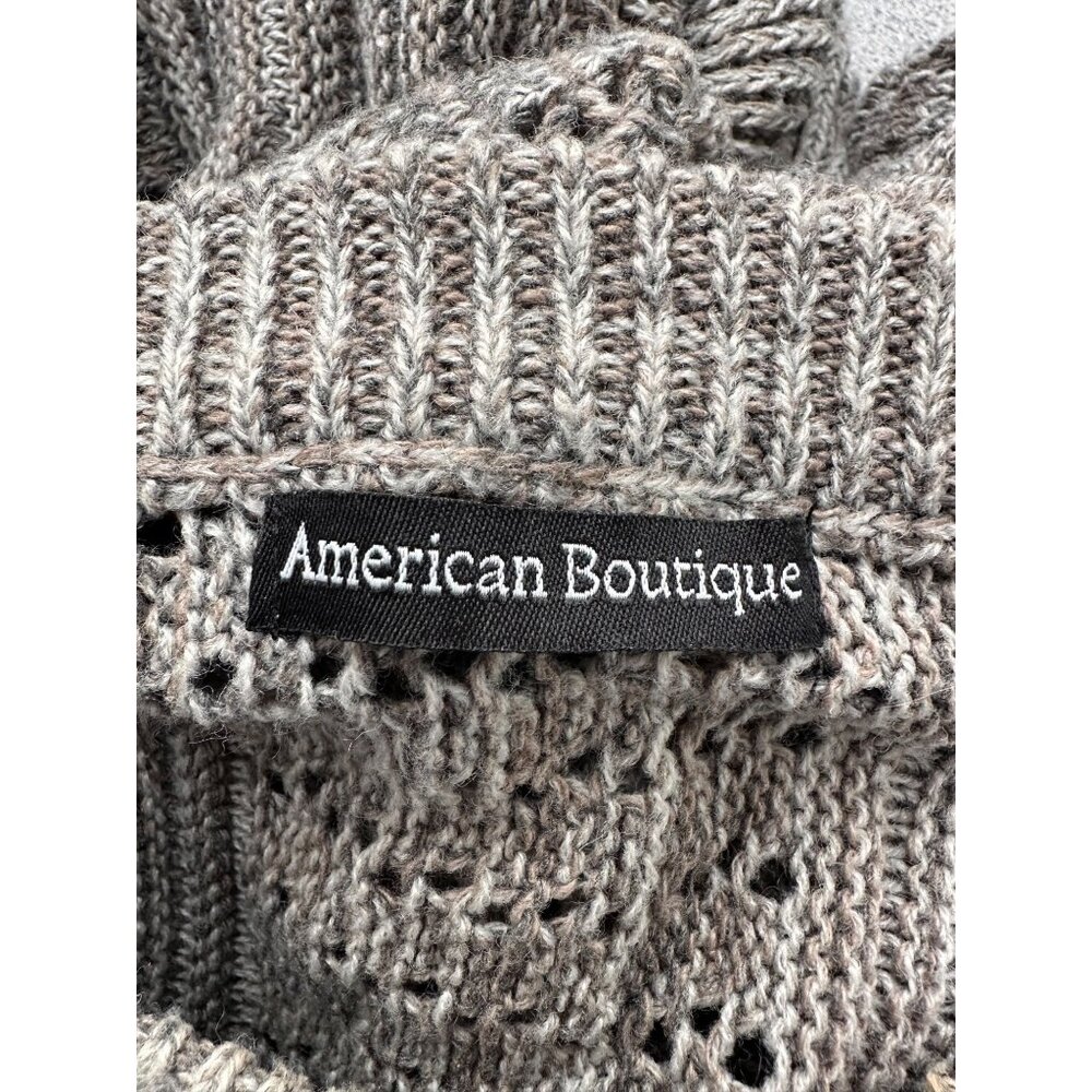 American Boutique OS Knitted Poncho Sweater Gray Ruffle Boxy Stretchy - Picture 6 of 10